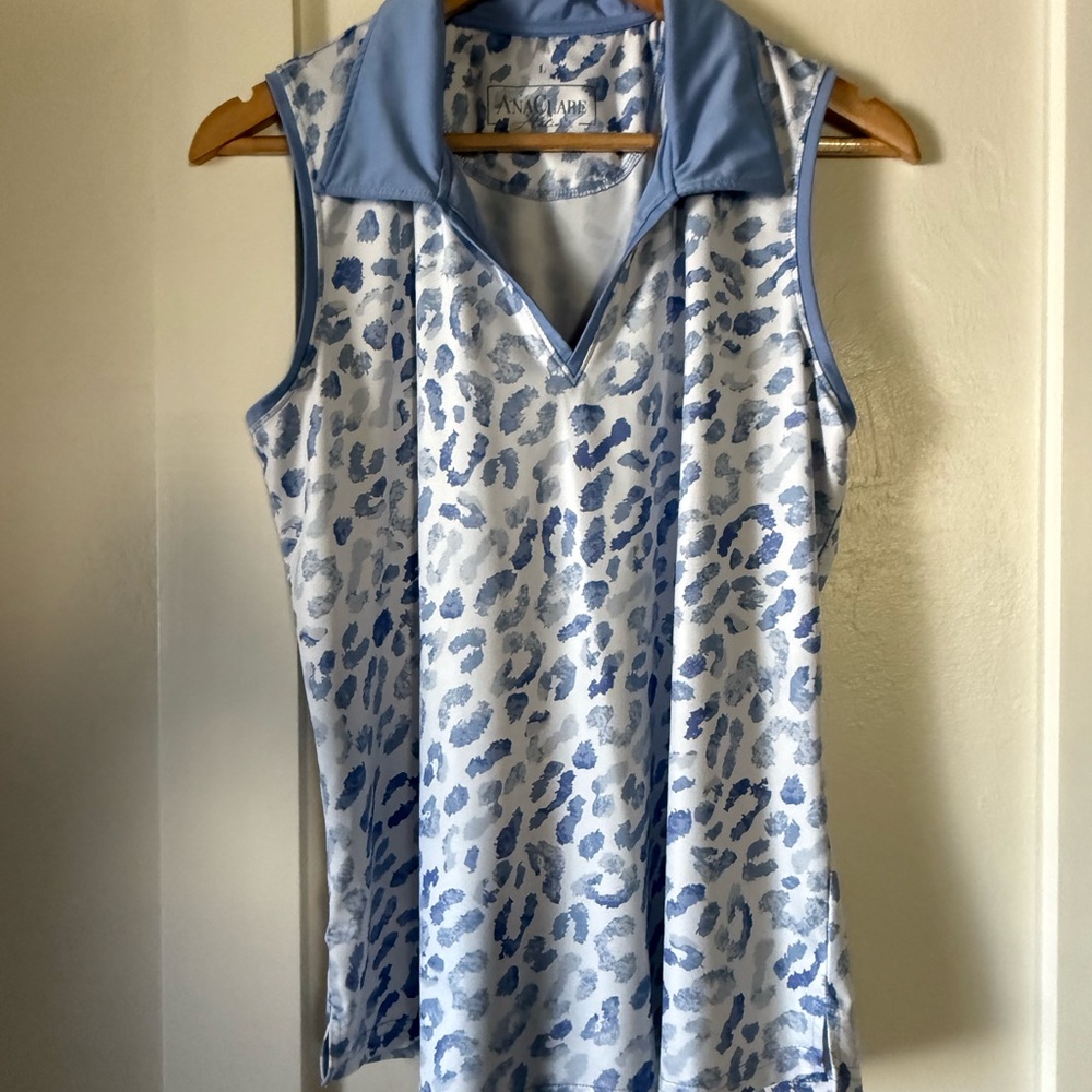 Jamie Sadock Light Blue Leopard Print Sleeveless Blouse